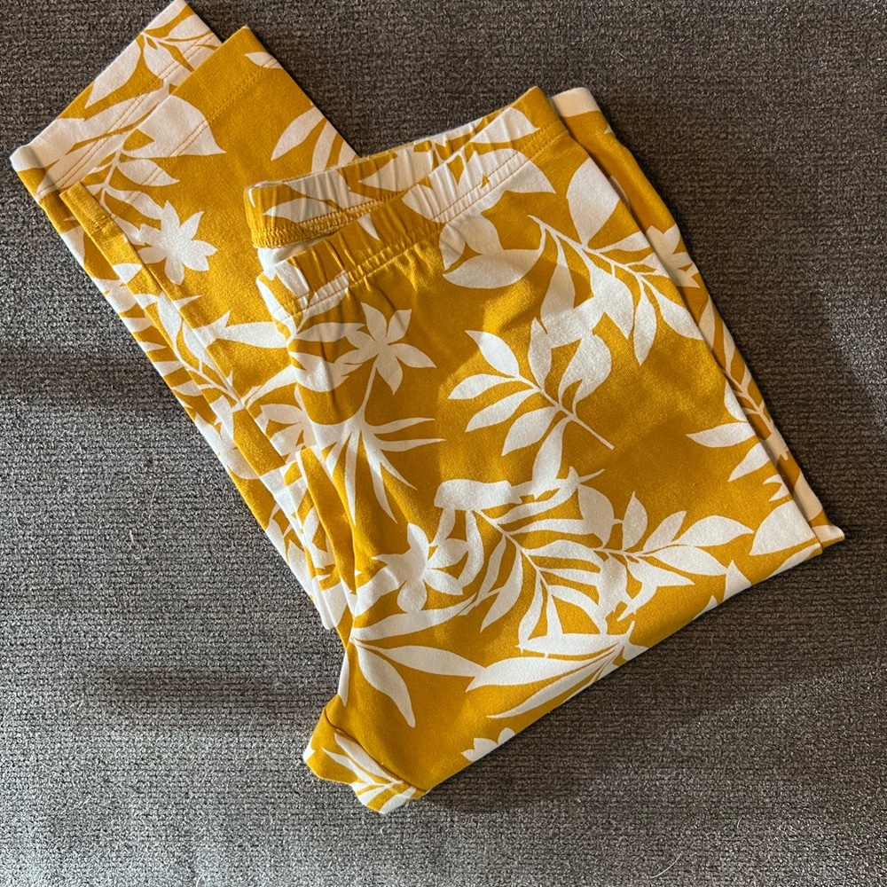Yellow leggings with white floral size large cotton